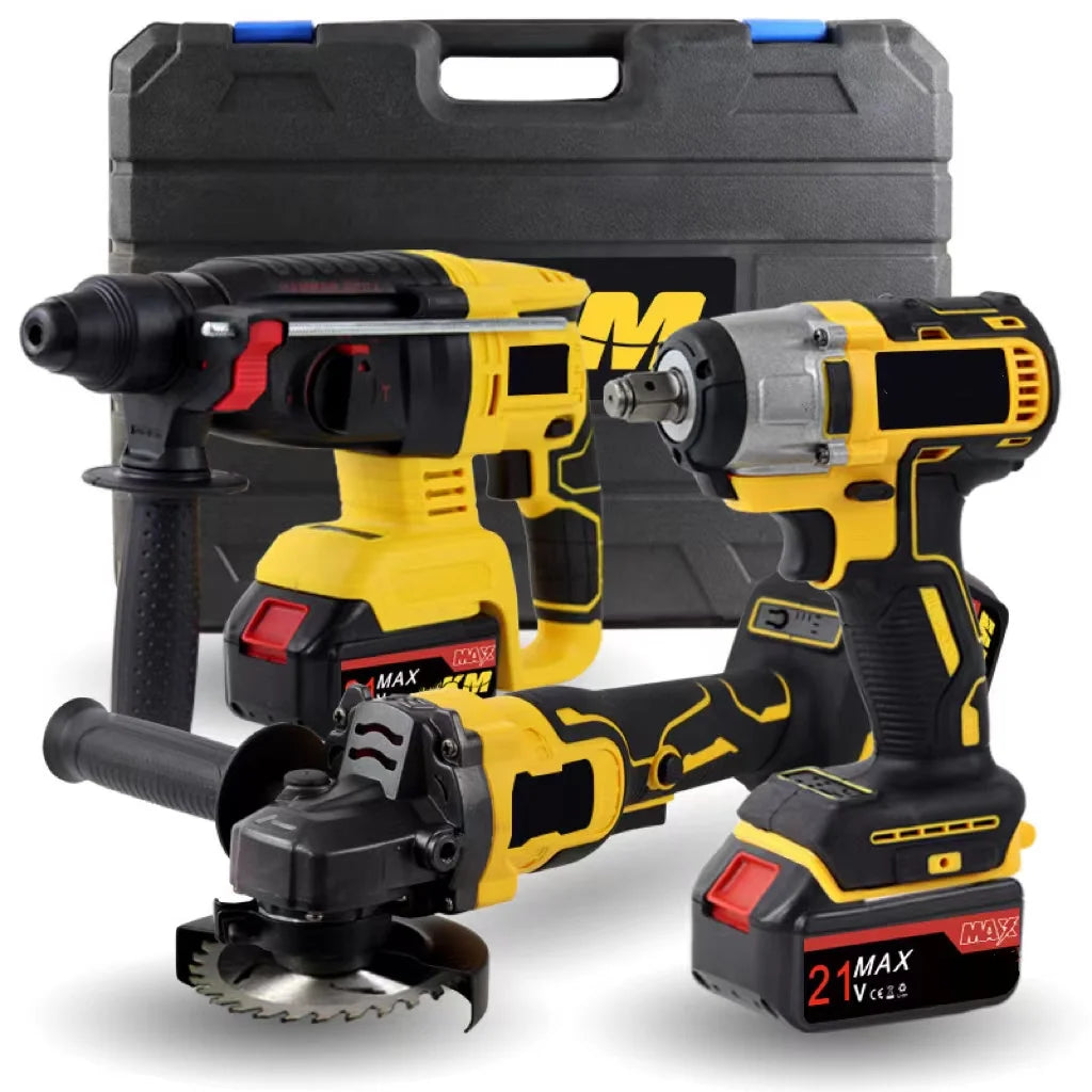 3-Piece Rechargeable Brushless Electric Angle Grinder Household Cordless Wrench Combination Tool Kit OEM Customized Support