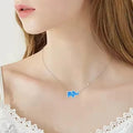 Animal Jewelry 925 Sterling Silver Blue Opal Cute Elephant Chokers Necklace