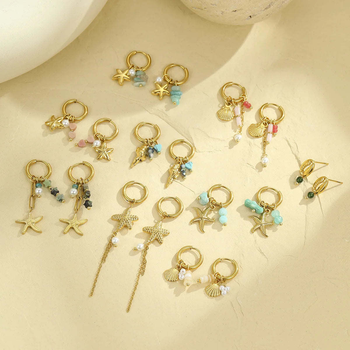 Asymmetric Stainless Steel Long Link Freshwater Pearl Dangle Earrings Titanium Steel Pearl Star Drop Earrings