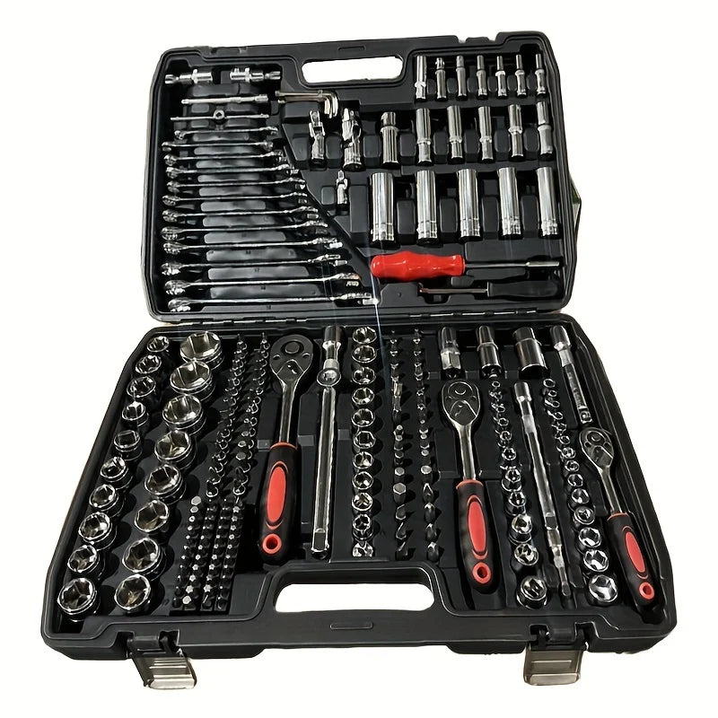 216-Piece Professional Mechanic's Tool Set Durable Carbon Steel Ratchet Wrenches Sockets Screwdrivers Hand 1 Set for Home MegaBDM