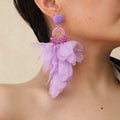 Handmade Fabric Flower Dangle Earrings for Women European American Cross-Border Fashion Exaggerated Long Wholesale Earrings