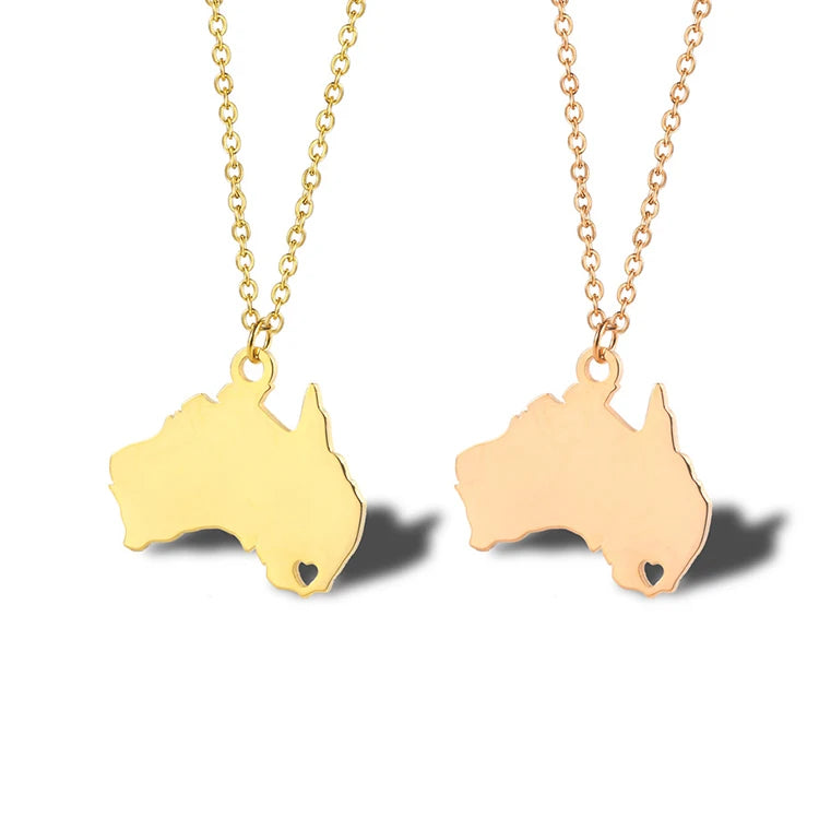 PVD 18K Gold Australia Map Necklace for Women Girls Waterproof Stainless Steel Gold Rose Gold Plated Country Map Necklace MegaBDM