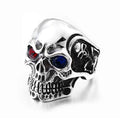 Hot Selling Stainless Steel Fashion Vintage Gothic Men's Skull Ring Red Blue Zircon Jewelry