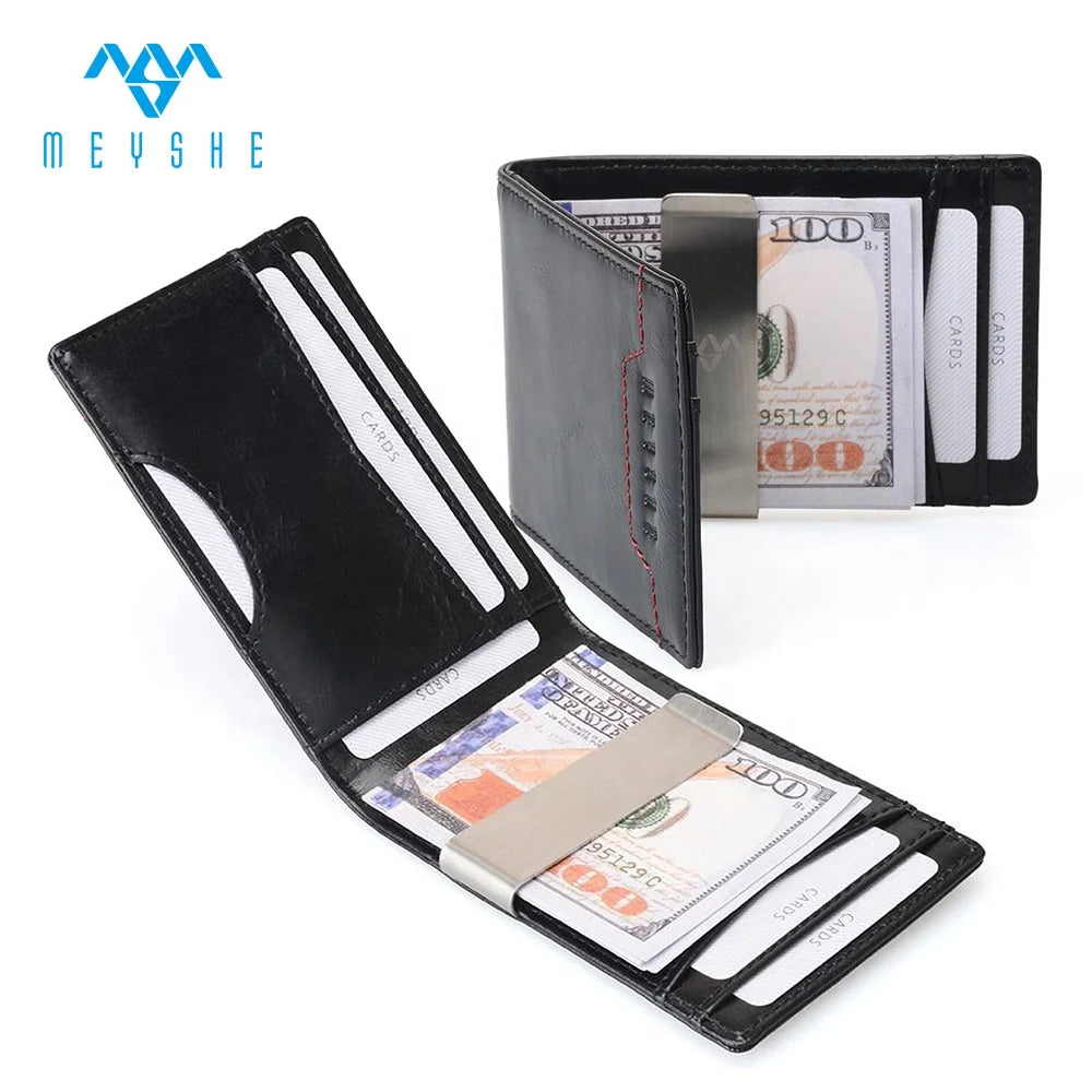 MEYSHE Genuine Leather RFID Blocking Slim Anti-Theft Multi-Card Slots Durable Cardholder & Money Clip Wallet for Men