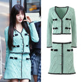 2025 New Arrivals Autumn Knitted Cardigan Women's Knit Clothing Mint Green Knitted Sweater Top With A-line Skirt Women's Suit