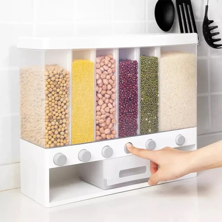 6 Grids Beans Cereal Storage with Sealed Lid for Peanut Barley Millet Large Grain Cereal Container Food Dispenser Kitchen Pantry