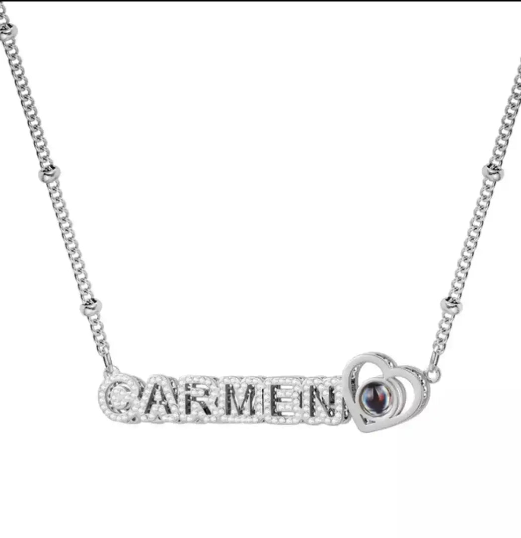 QIUHAN ODM Double Layer Letter Necklace With Zircon Custom Name Projection Photo Necklace