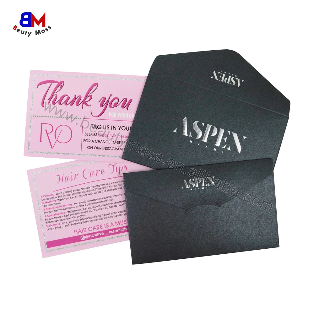 Luxury Gold Silver Foil Custom Thank You Card Hair With Envelope Cardboard Envelope Thank You Gift Cards