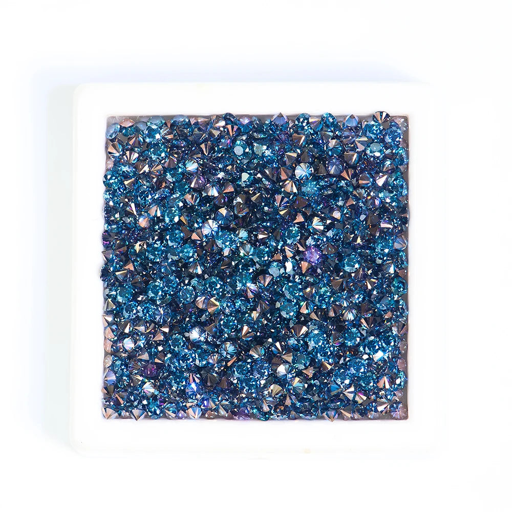 Wholesale Melee 0.8-2mm Royal Blue Lab Grown Round Cut Gemstones Loose Diamonds Moissanite Mossanite  with Heat Treatment