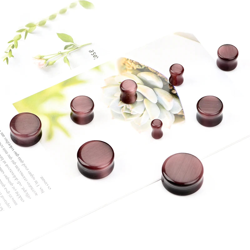 Customized Gemstones and Glass 6mm to 25mm Available Option Cat Eye Double Flare Ear Plug Dark Red