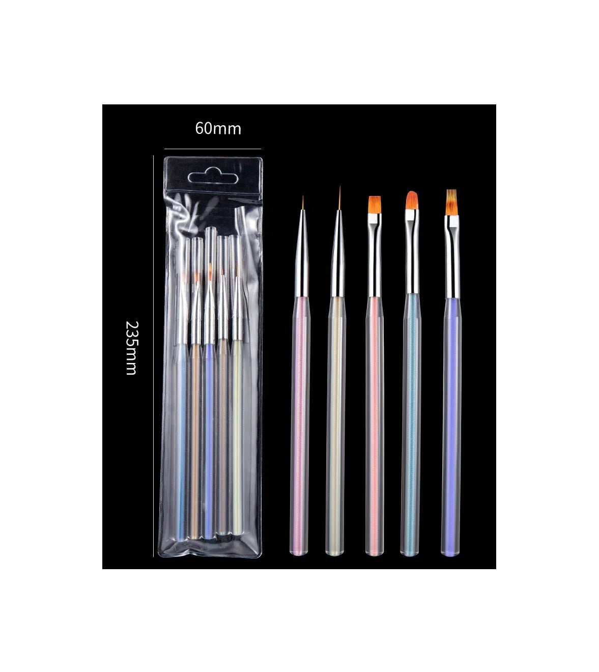 5Pcs/Set Aurora Translucent Nail Art UV Gel Extension Painting Drawing Liner Brush Acrylic French Stripe Pen Manicure Tools