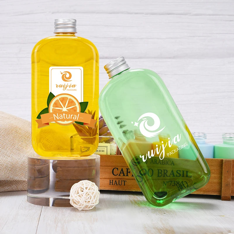 Food Grade 330ml 350ml Disposable Pet Plastic Milk Tea Juice Flat Beverage Bottle with Lid