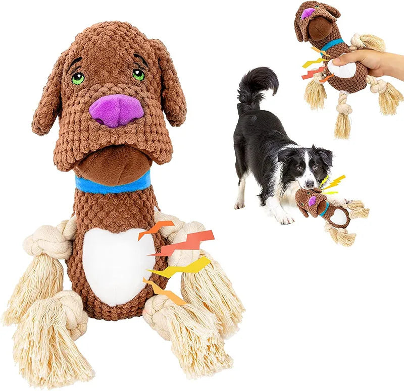 Squeaky Pug Dog Cotton Plush Chew Toy Eco-Friendly for Dental Health & Anxiety Relief