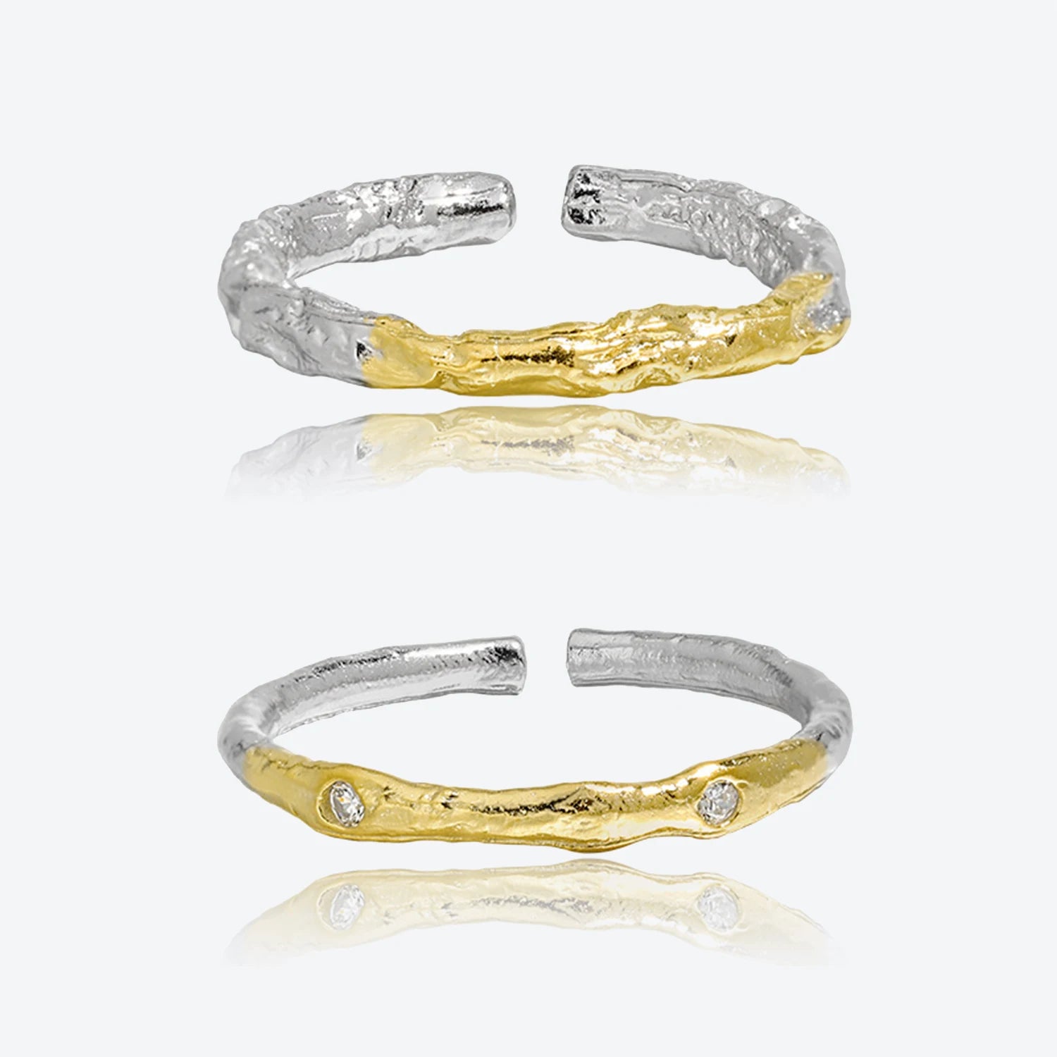 FUAMAY 925 Sterling Silver Hammered Ring Irregular Ring With Stone Gradient Ring