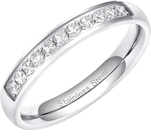 2025 Fashion New Women's Stainless Steel Ring Cubic Zirconia Wedding Ring