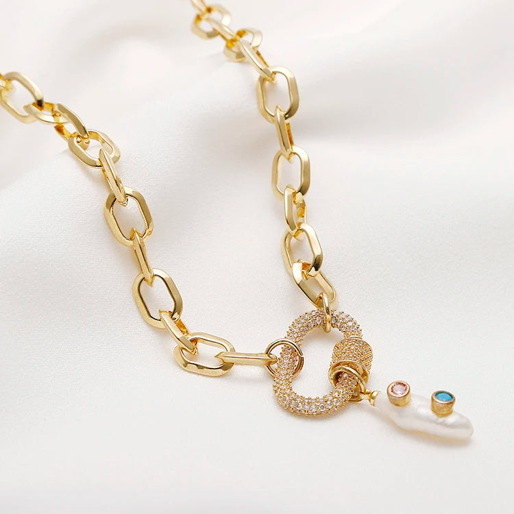 High Quality Beautiful Women Necklace Clasp Lock Irregular Shaped Natural Pearl Pendant Jewelry Necklace