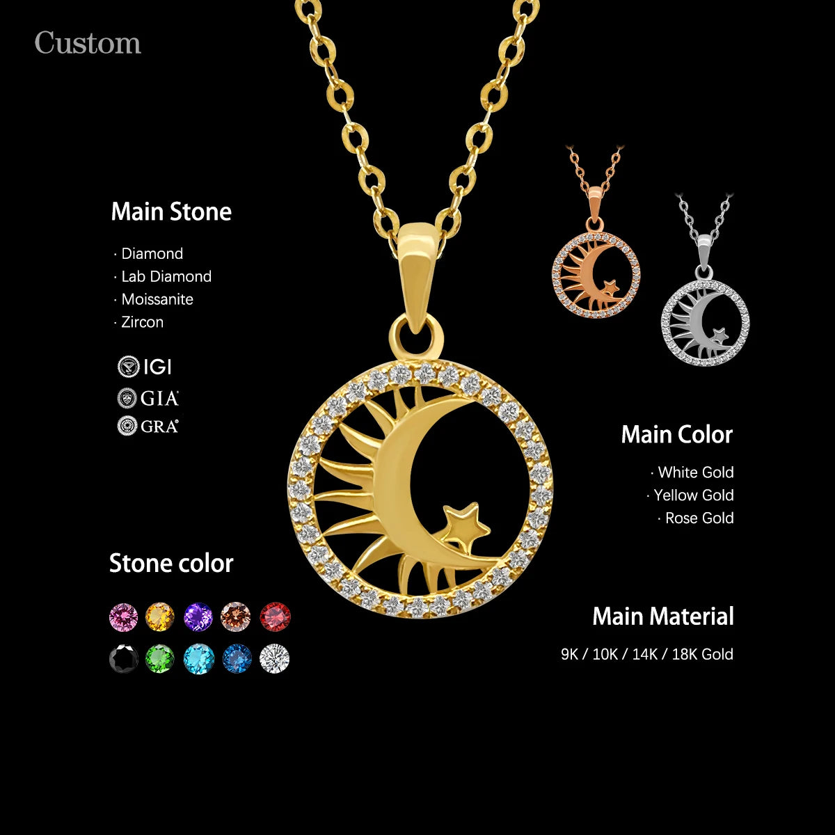 Real 9K Solid Yellow Gold Trendy Cartoon Pendant Necklace with Zircon Sparkle O Chain for Women-Wedding & Anniversary Party Gift