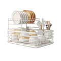 2 Tier Metal Dish Drying Rack Adjustable Kitchen Plates Organizer with Drainboard Over Sink Countertop Cutlery Storage Holder