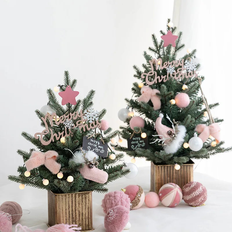 Merry Christmas PVC Artificial Pink Christmas Tree for Desktop Scene Layout Decoration