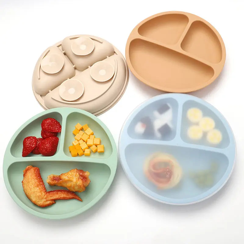Customized Eco Friendly Hot Bpa Free Silicone Baby Plate Food Grade Divided Plate Baby Feeding Set Toddler Plate