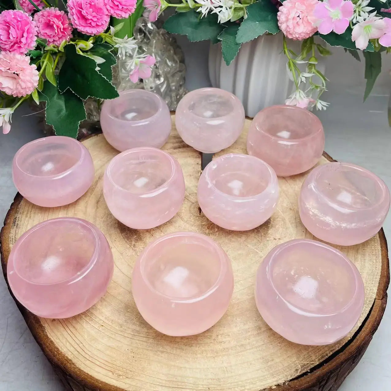 Natural Rose Quartz Mug Healing Gemstone Hand Carved Rose Quartz Tea Cup Crystal Bowl for Gift