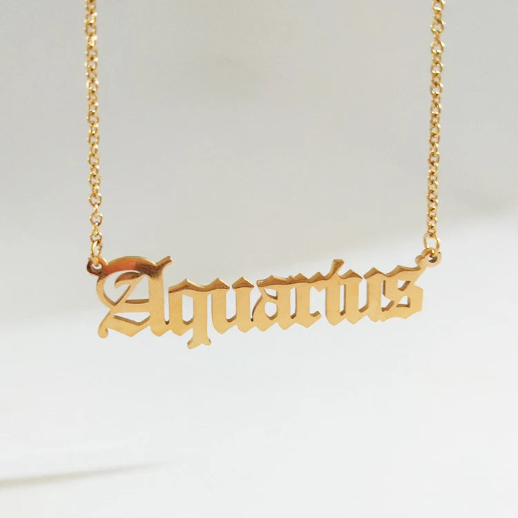Zodiac Sign Necklace Stainless Steel Old English Zodiac Necklace for Women MegaBDM