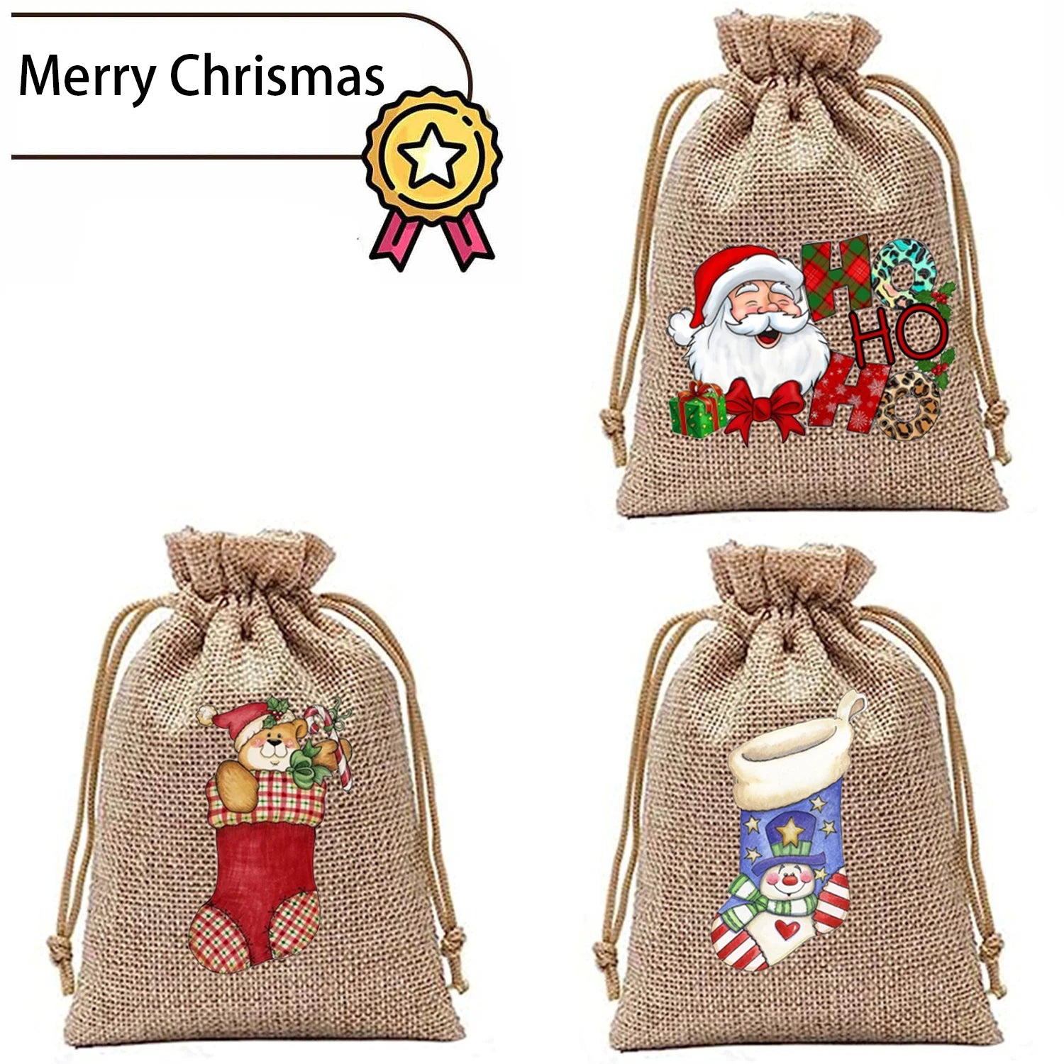 Wholesale Custom Designed Cotton Gift Bag 10*14cm Pouch Celebrating Christmas Element Jute Bundle Pocket Blank for Gift