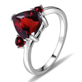 A086 Affordable Luxury Jewelry Heart Cut 8x8mm Garnet Silver Red Gemstone Jewelry Wholesale Side-Stone Setting Ring