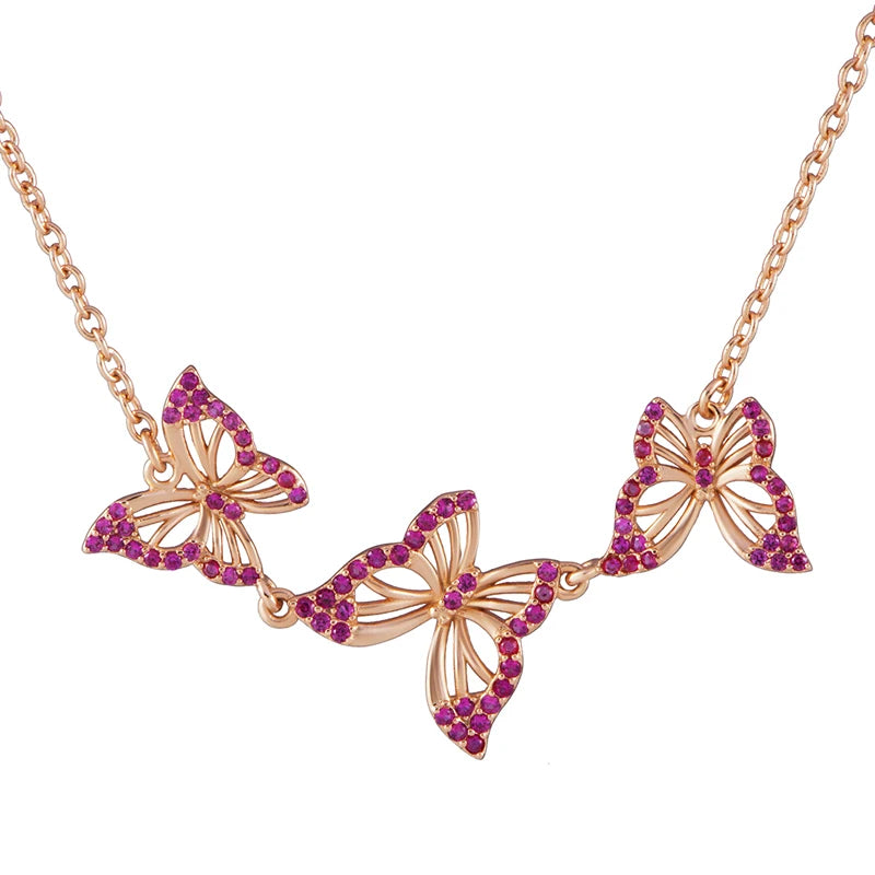 Jasen Unique Designs Popular 3-Piece Gold & Rhodium Plated Butterfly Emerald Pendant Charm Necklace for Women Engagement