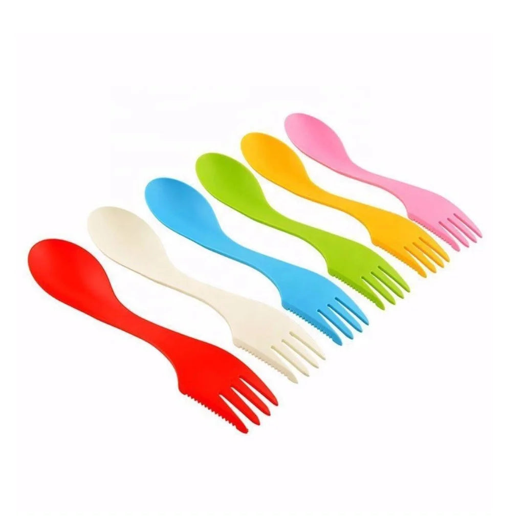 Wholesale Custom Eco-friendly Hot Cheap Portable Travel Cutlery 3 in 1 Multi Function Plastic Spoon Knife and Fork for Party Use MegaBDM
