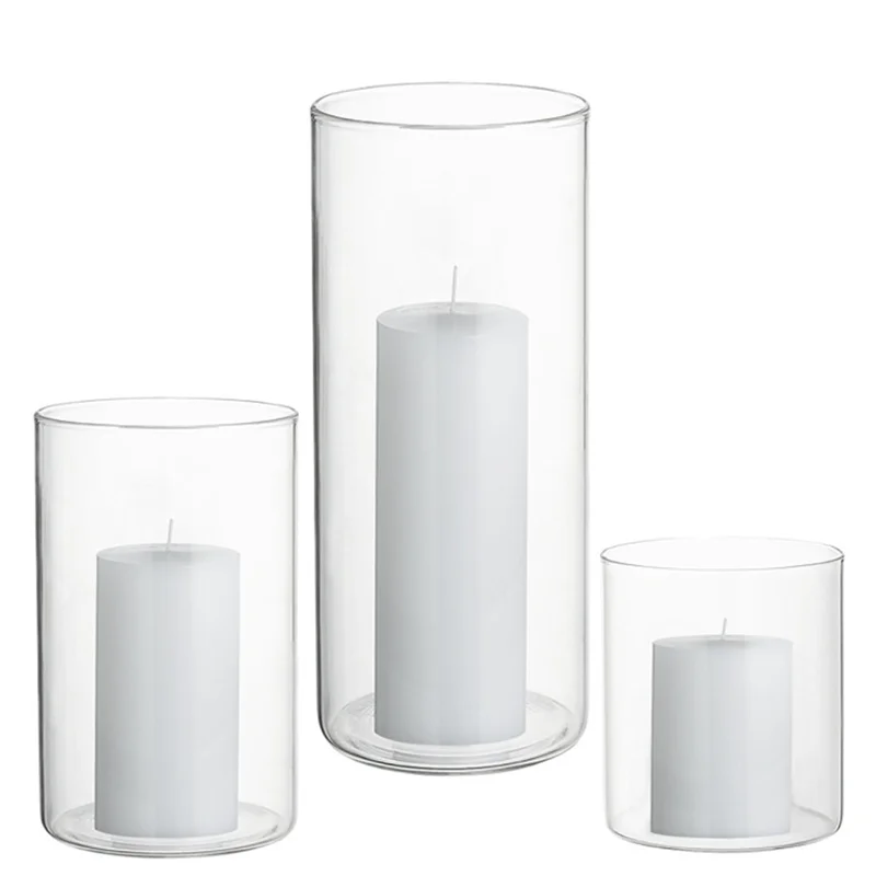 Handmade Classic Design Borosilicate Glass Hurricane Candle Holder Cylinder Style for Home Decoration at Christmas