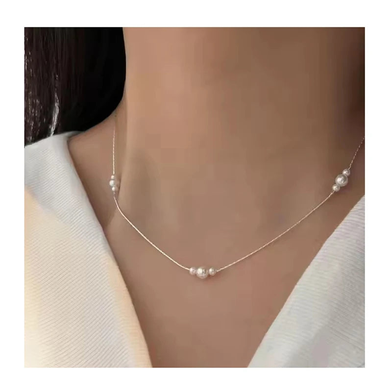 INS Fashion Wholesale 925 Sterling Silver Simulated Pearl Beaded Necklace Pendants Women Jewelry