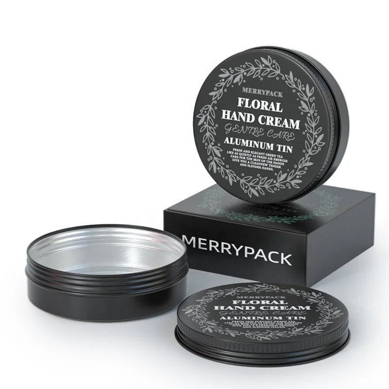 Custom Black Cosmetic Tin Container Hand Body Cream Tin Packaging 100ml 100g Aluminum Container Jar
