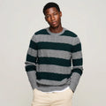 2026 Men's Striped Cable Knit Sweater Cotton Blend Long Sleeve Crew Neck Block Stripe Pullover Jumper