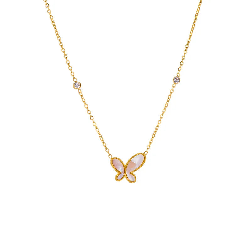 Nabest Women's Stainless Steel Asymmetric Butterfly Pendant Necklace PVD Plated Shell with CZ and Zircon for Anniversary