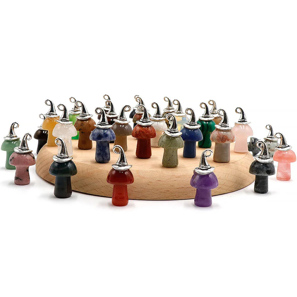 20mm Mini Gemstone Mushroom Pendants Silver Plated Alloy Merry Christmas Witch Hat Crystal Mushroom Charm Pendants for Necklace