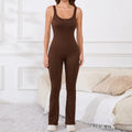 FLW Women's Seamless Workout Flare Jumpsuits Full Length Romper Playsuit in Wide Leg Sports Bodysuits