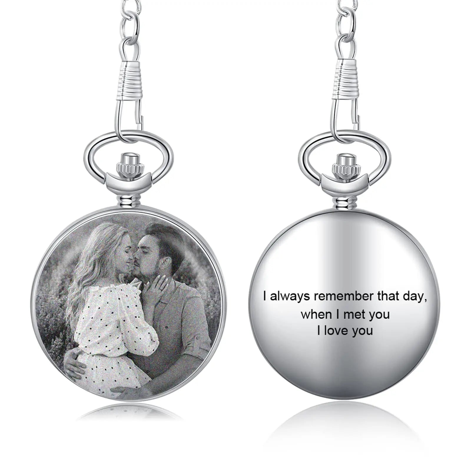 3D DIY Smooth Custom Cheap Black Laser Engraving Modern Quartz Pocket Watch with Alloy Strap for Men