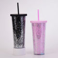 New 24OZ Double-Wall BPA-Free Plastic Tumbler Unisex for Straw Lid Glitter Sequin Party Drinkware for Boiling Water Capacity