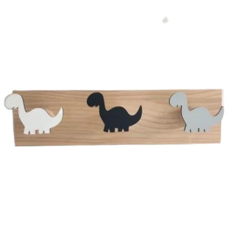 Ins Wooden Hook Creative Minimalist Home Wall Decor Hanging Gray Dinosaur Cartoon Row Hanger Children's Room Decorations Crafts