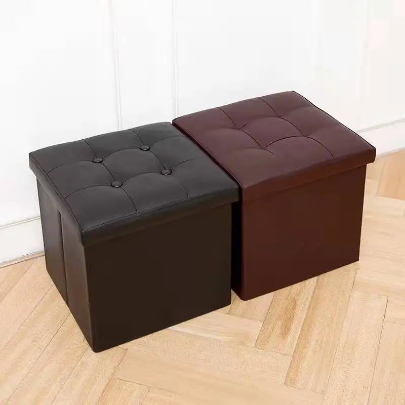 Hot Selling Factory Collapsible Storage Holders & Racks Ottoman Dining Table Chairs PU With Button Storage Stool for Bedroom