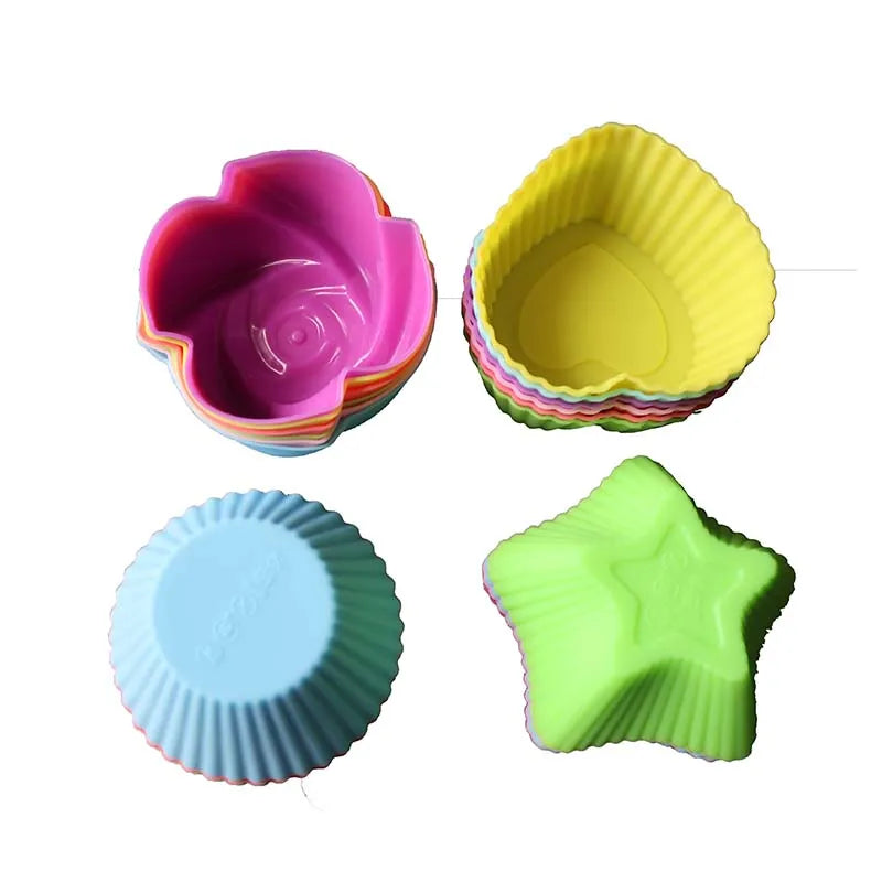 Reusable Multi-colors Silicone Muffin Cups 7cm Styles Non-Stick Baking Mold Cupcake Mold Round /rose /star/heat Shape