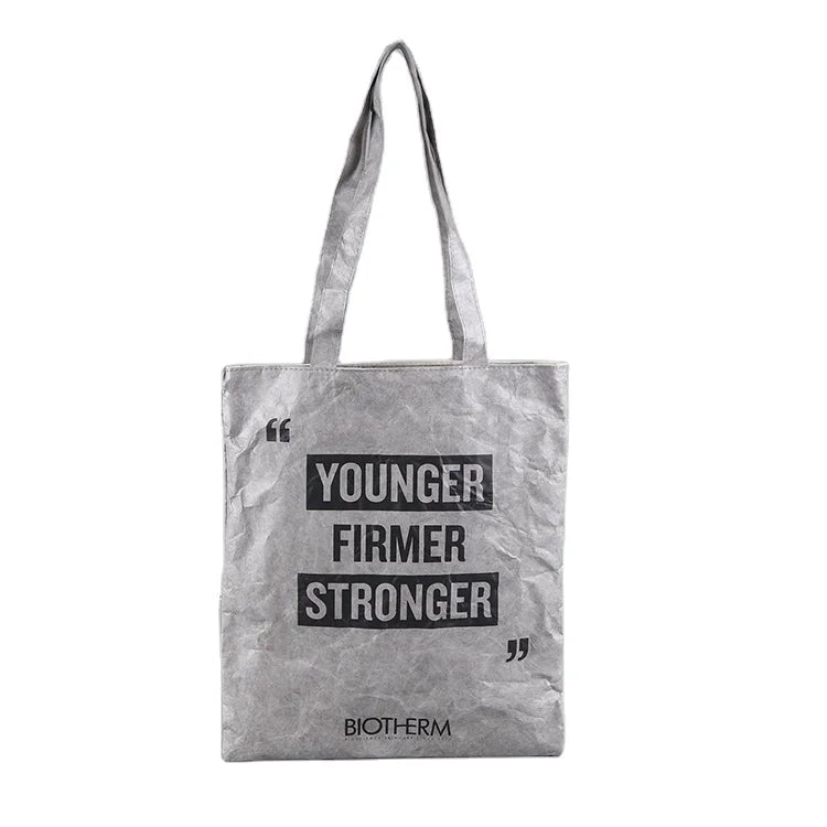 Custom Silver Dupont Tyvek Eco Paper Shopping Bags with Inside Cotton Lining Durable Eco-friendly Recycled Reusable Custom Logo