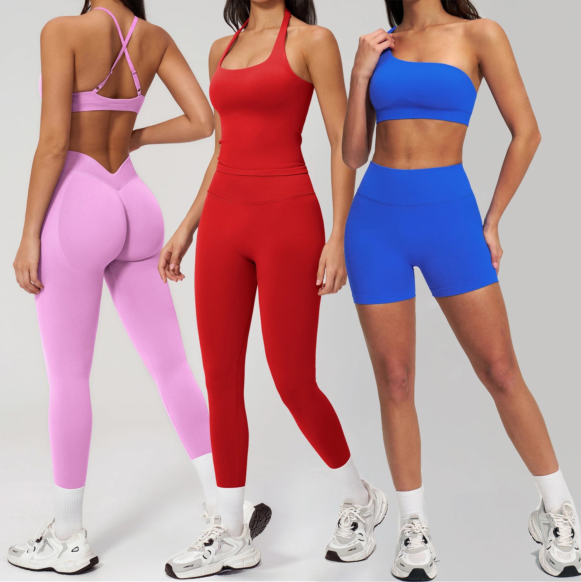 New Design Seamless Outdoor Sport Gym Fitness Sets Women 5pcs Solid Color Workout Training Sets Good Elastic Ladies Fitness Wear