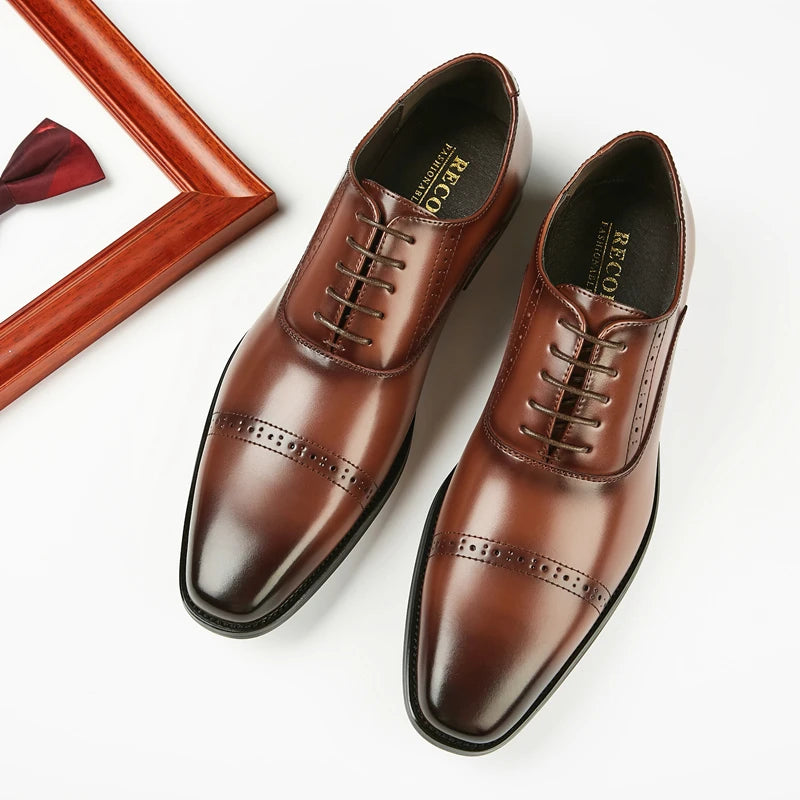 Men's Big Size Genuine Leather Formal Dress Shoes Pointed Toe Wedding Style Oxfords for Office & Career
