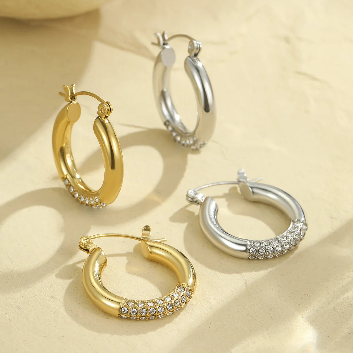YF6285 2025 New 18K PVD Gold Plated Zircon Rhinestone Stainless Steel Hoop Earrings for Women