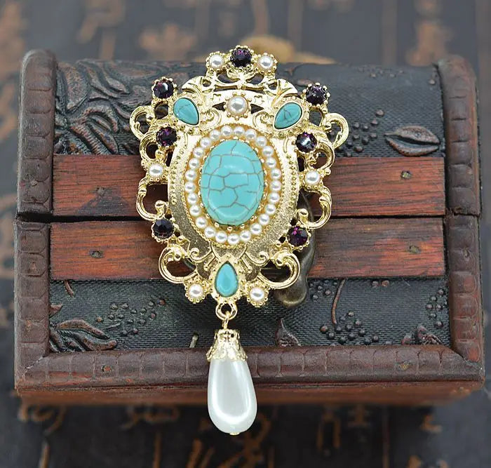YHJ170179 Vintage Green Statement Brooch Women Gold Brooch Pin Jewelry