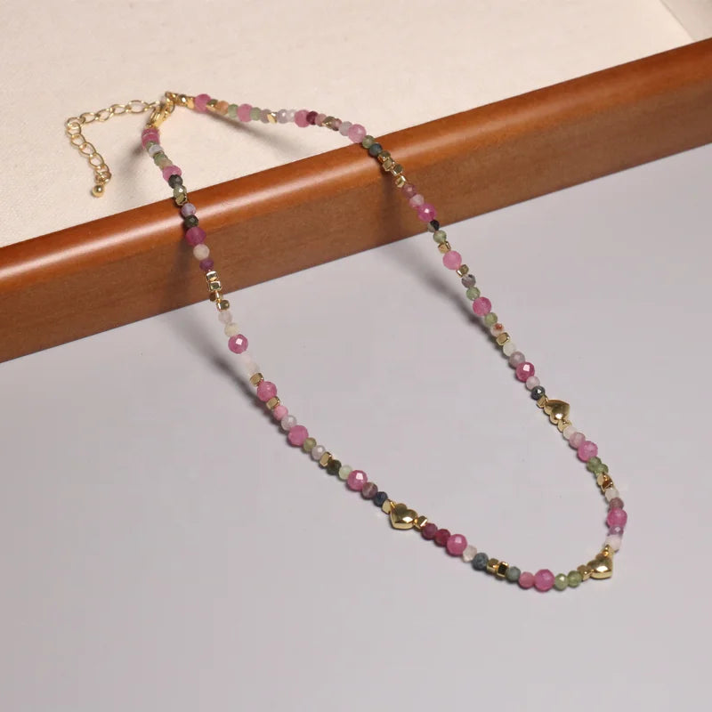 Minimalist Bohemian Natural Tourmaline Beaded Necklace Choker for Women Men Crystal Energy Stone Beach Necklace Bracelet Gift