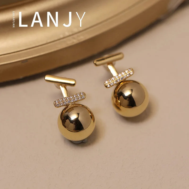 French 925 Silver Plated Huggie Earrings Trendy Front and Back Design with Zircon Stones Mainly Made of Alloy