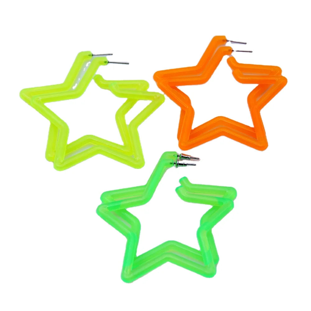 Big Round Star Heart Neon Color Acrylic Hoop Earrings for Women Punk Hiphop Large Circle Earring Fashion Party Jewelry Gifts